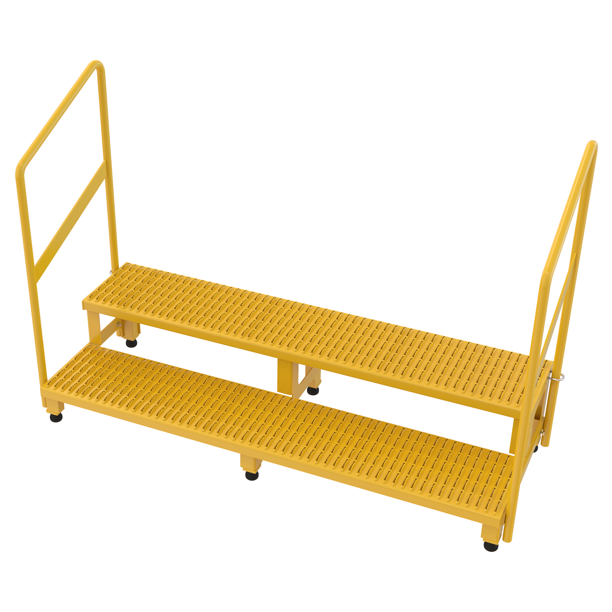 Vestil Steel Adjustable Step Stand — 60in. Wide, 2-Step, Handrails, 500-Lb. Capacity, Yellow, Model# ASP-60-HR
